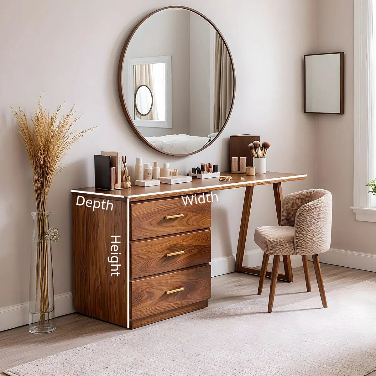 Modern Solid Wood Vanity Desk with Drawer Storage