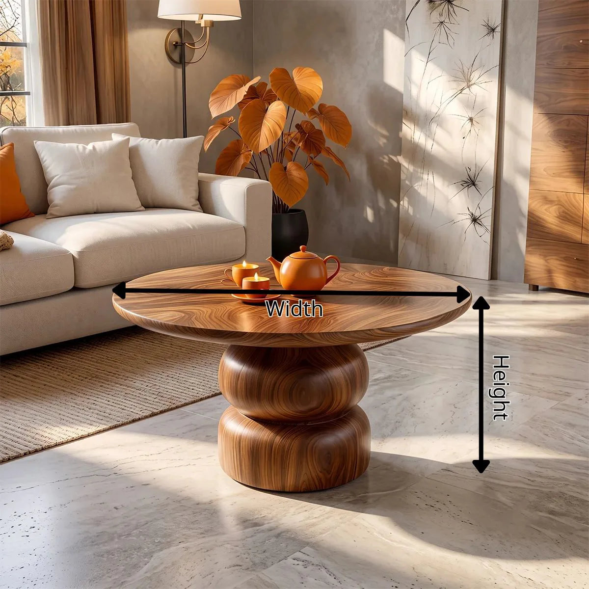 Sculptural Round Coffee Table with Stacked Pedestal Base | Organic Modern Center Table TH003-2ZWS1NI