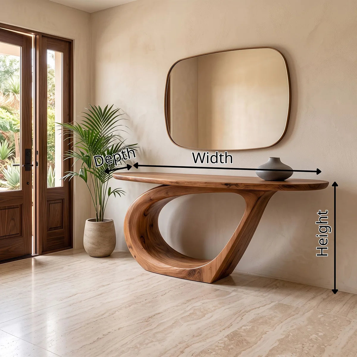 Modern Organic Console Table | Sculptural Entryway Console with Curved Loop Base TH003-9331