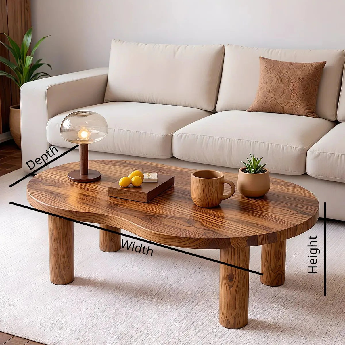 Modern Solid Wood Organic Freeform Coffee Table with Chunky Legs