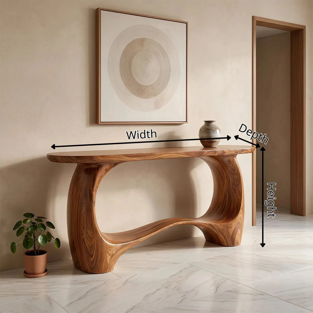 Modern Organic Console Table | Sculptural Entryway Table with Curved Open Base TH003-9848