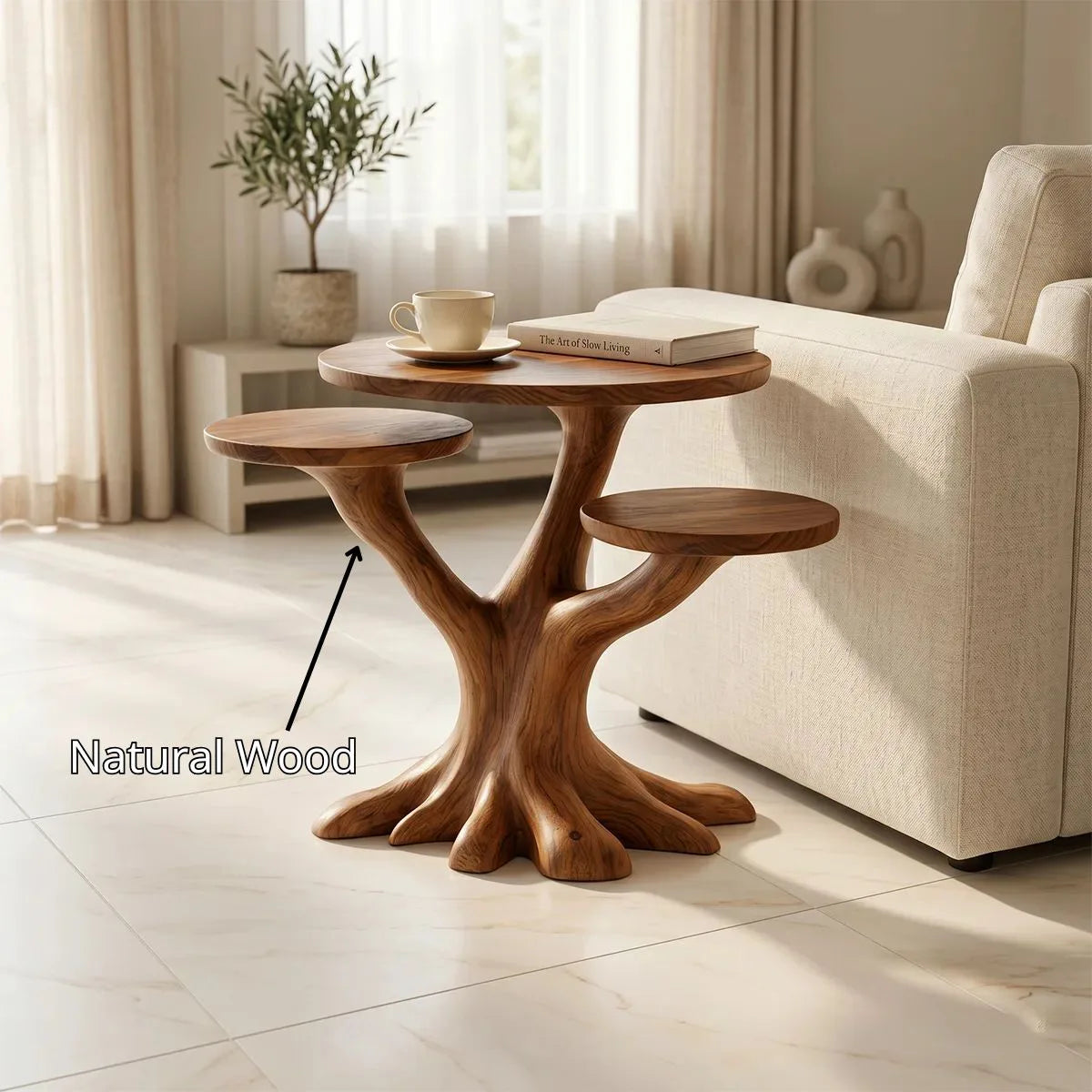 Tree Branch Solid Wood End Table – Organic Side Table for Living Room TH003-3035