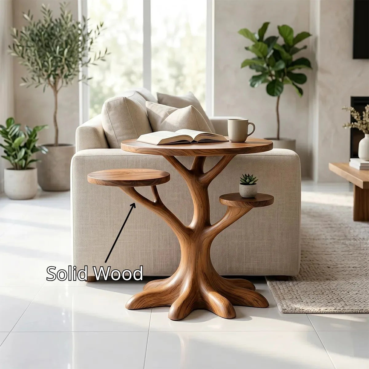 Handcrafted Solid Wood Tree End Table – Sculptural Organic Side Table for Living Room TH003-2029