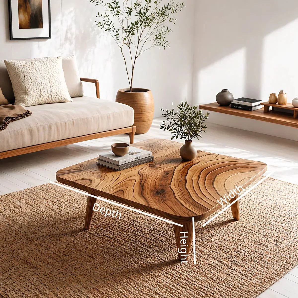 Mid Century Modern Solid Wood Square Coffee Table