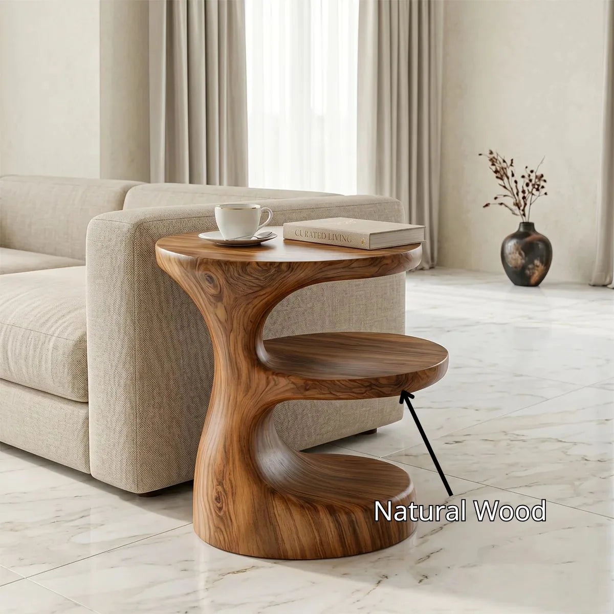 Handcrafted Solid Wood 3-Tier End Table – Sculptural Organic Side Table for Living Room TH003-2631