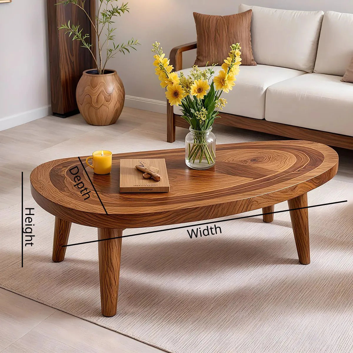 Mid Century Modern Solid Wood Organic Pebble Coffee Table