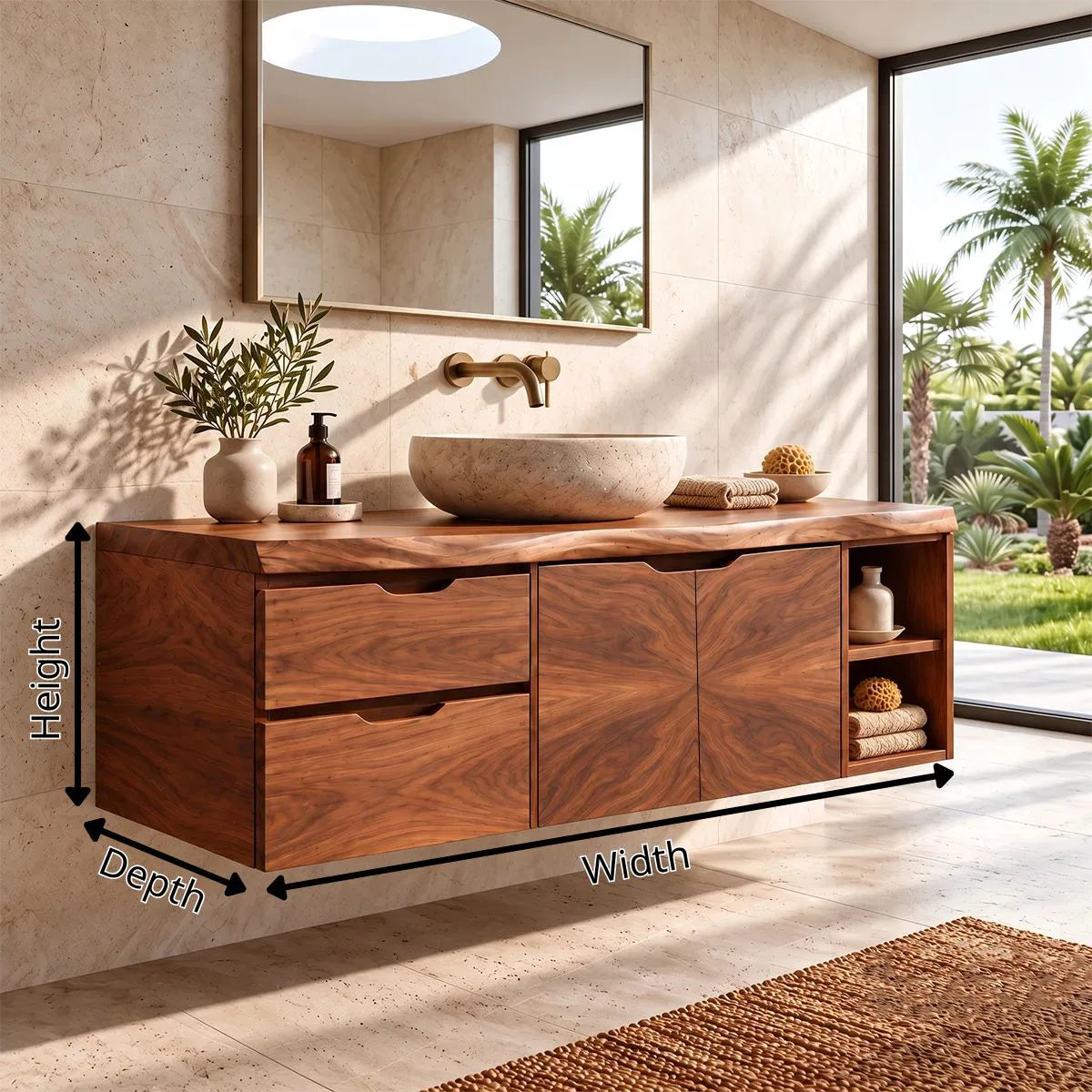 Modern Floating Bathroom Vanity | 2-Drawer Wall Mounted Vanity with Cabinet & Open Storage TH003-2GCX7AC