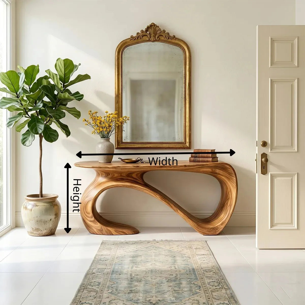 Artistic Solid Wood Entryway Table with Sculptural Design