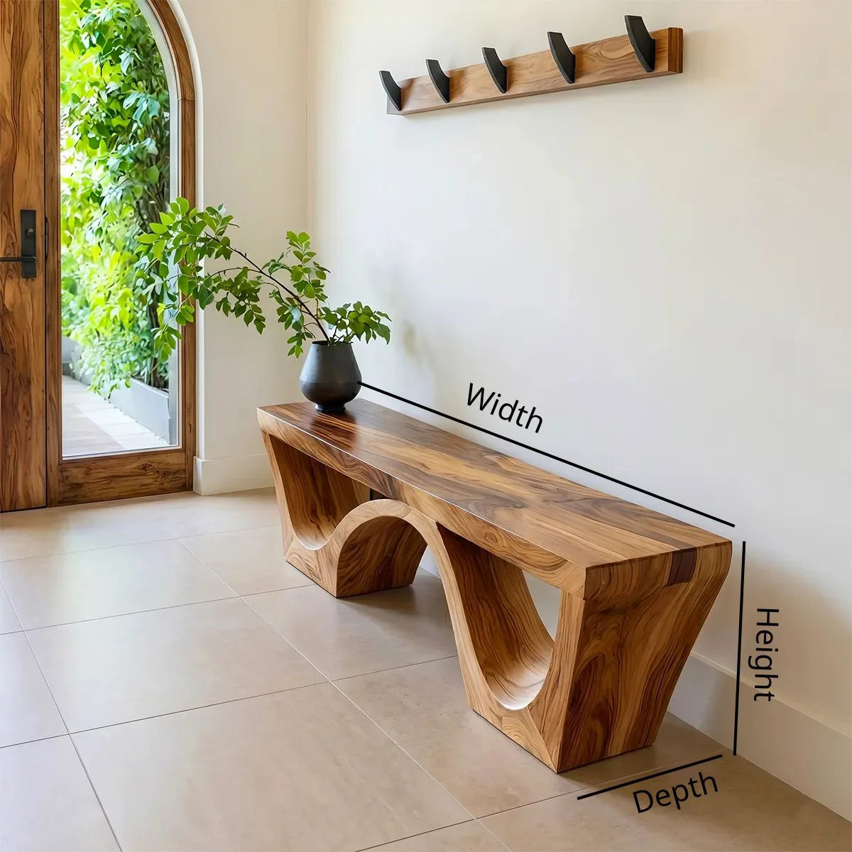 Handcrafted Organic Solid Wood Entryway Bench for Modern Hallway and Living Room