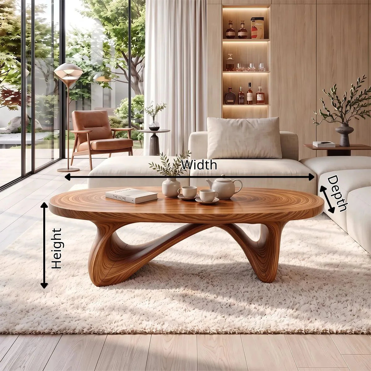 Sculptural Oval Coffee Table with Crossed Curved Base | Organic Modern Living Room Table TH003-8IJN2LW