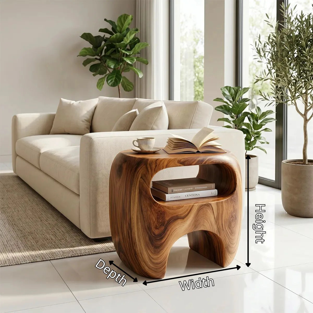 Handcrafted Solid Wood End Table with Open Shelf-Organic Side Table for Living Room TH003-8647