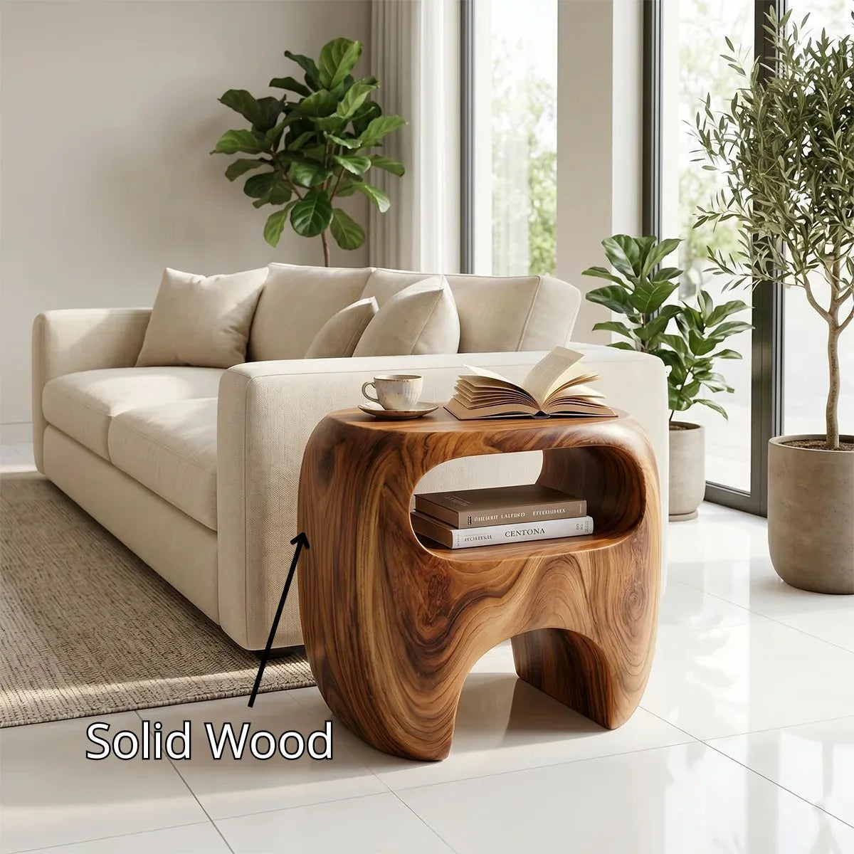Handcrafted Solid Wood End Table with Open Shelf-Organic Side Table for Living Room TH003-8647