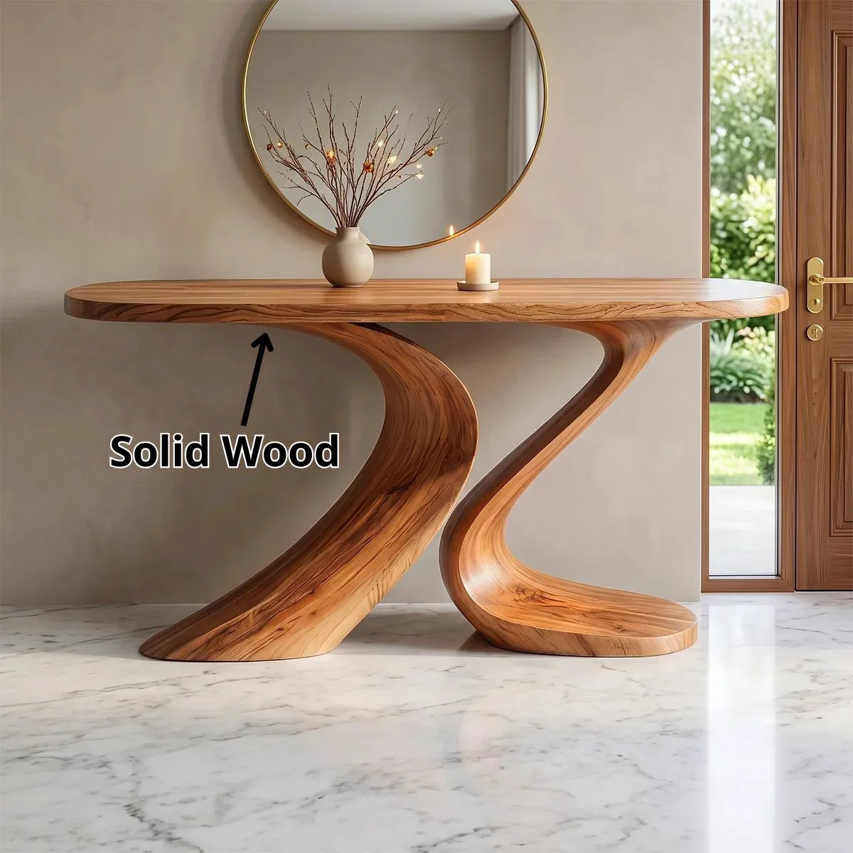 Modern Sculptural Console Table with Curved Pedestal Base – Contemporary Entryway Table TH003-7199