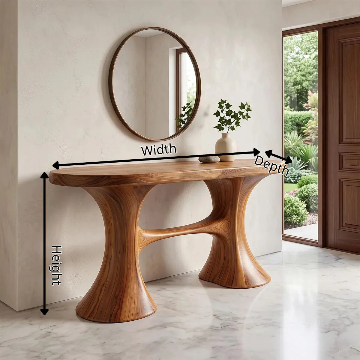 Modern Organic Console Table with Sculptural Double Pedestal Base – Contemporary Entryway Table TH003-1673