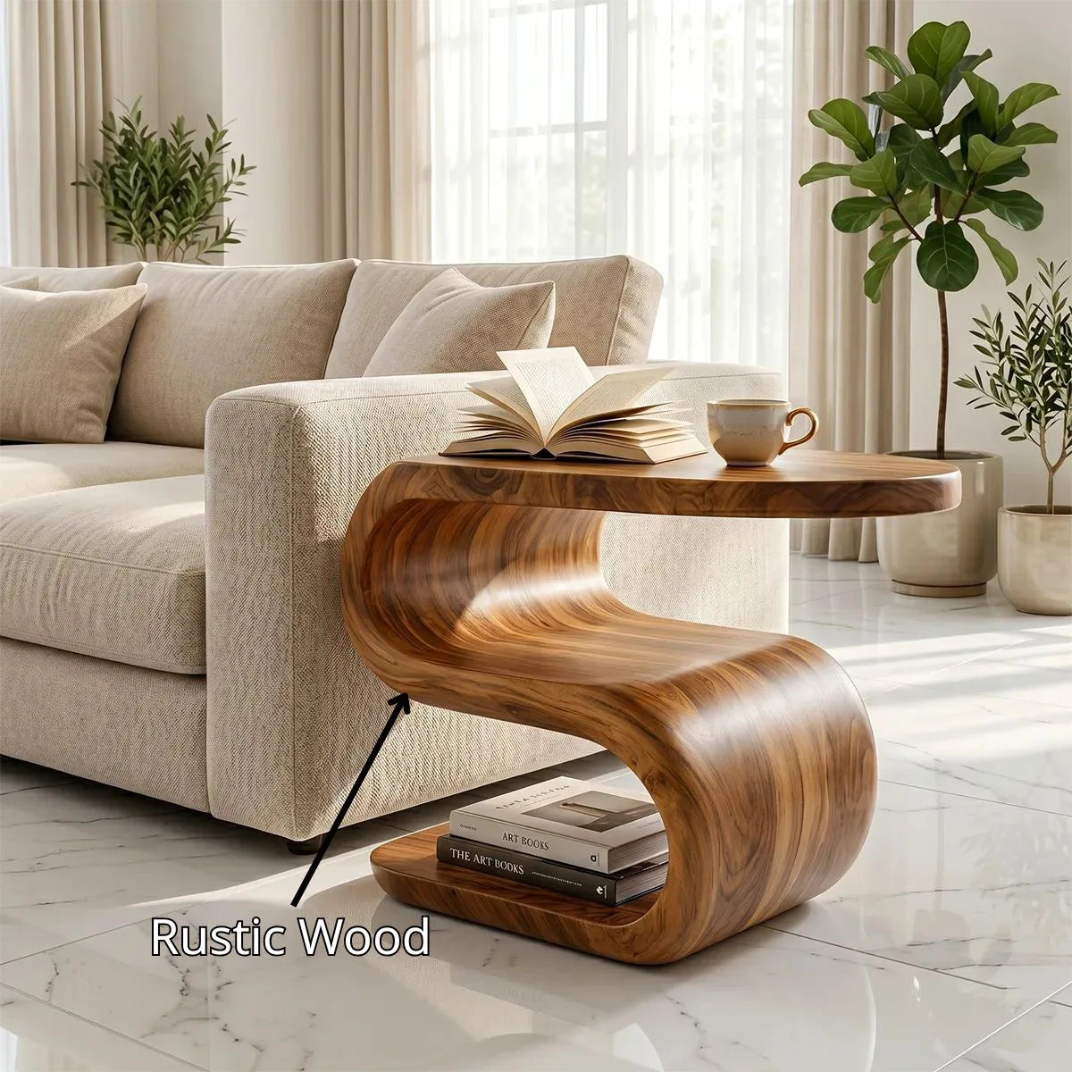 Solid Wood S-Shaped End Table – Sculptural Side Table for Living Room & Bedroom TH003-1734