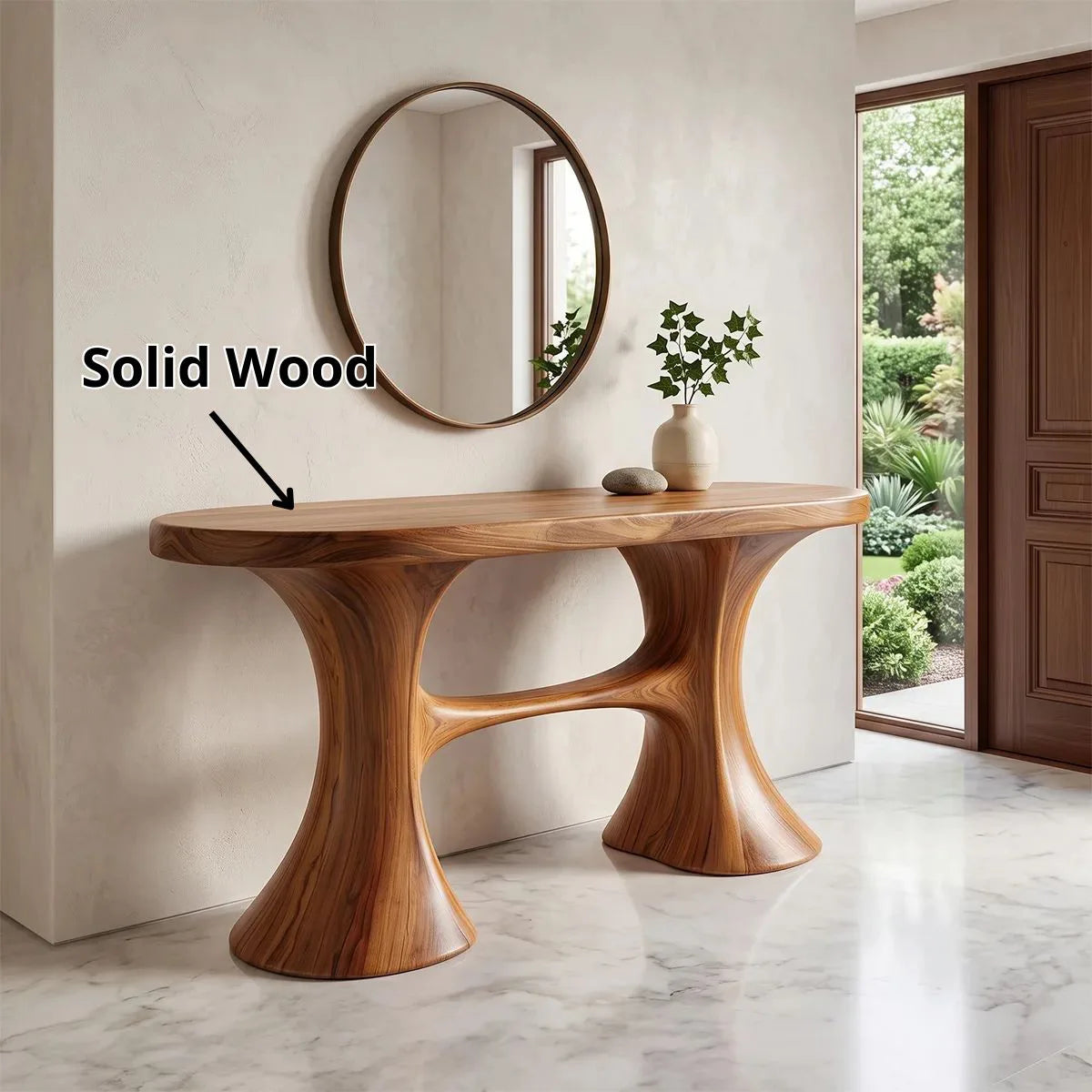 Modern Organic Console Table with Sculptural Double Pedestal Base – Contemporary Entryway Table TH003-1673
