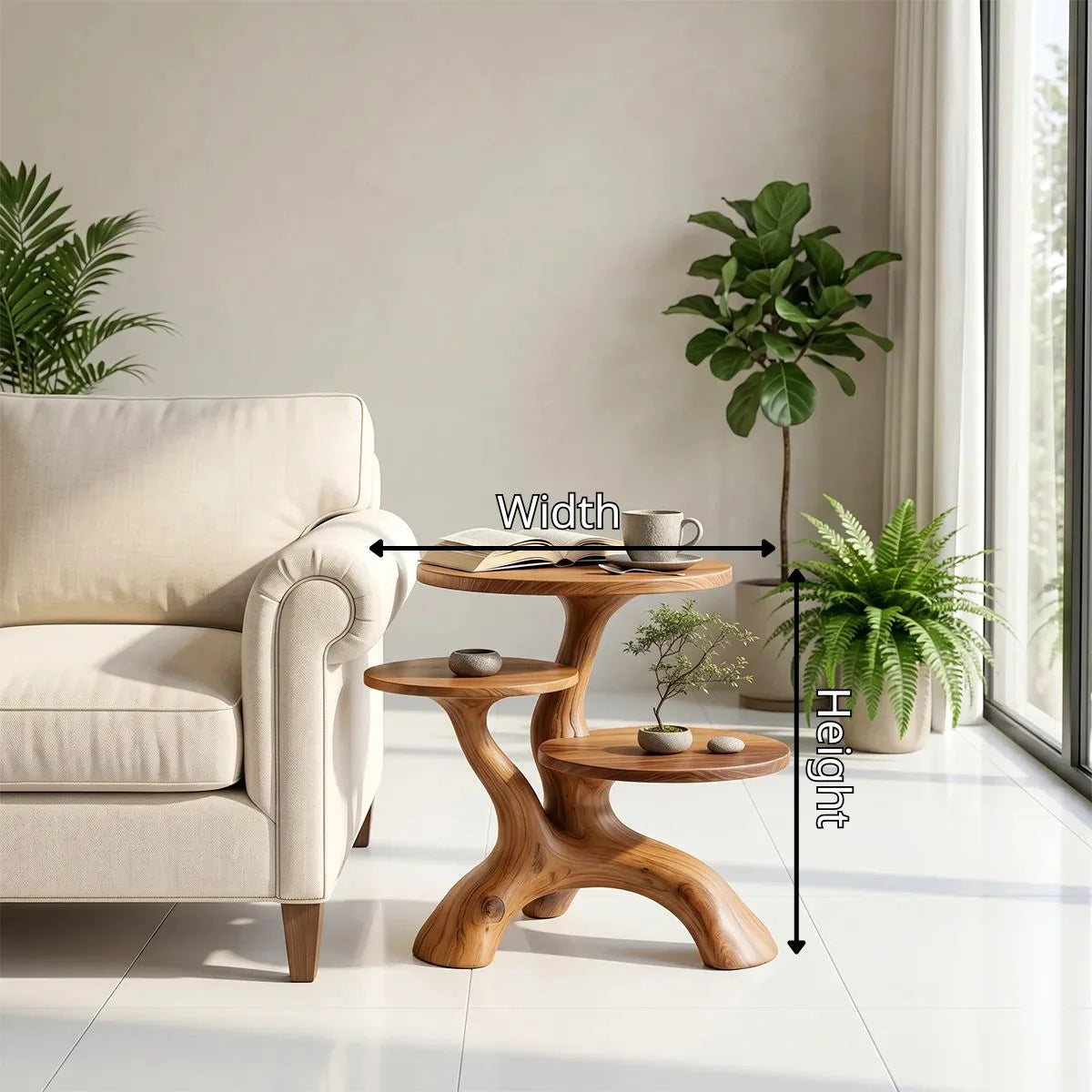 Handcrafted Solid Wood 3-Tier End Table – Sculptural Organic Side Table TH003-2515