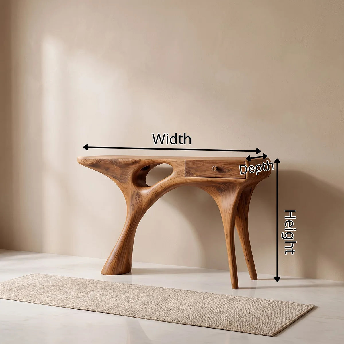 Organic Modern Console Table with Sculptural Base & Drawer – Contemporary Entryway Table TH003-5521