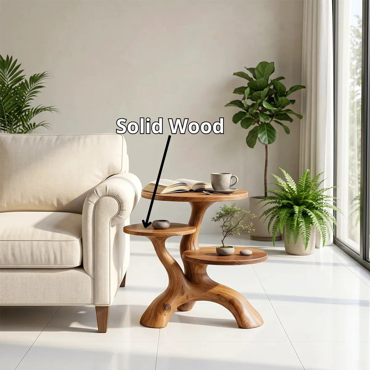 Handcrafted Solid Wood 3-Tier End Table – Sculptural Organic Side Table TH003-2515