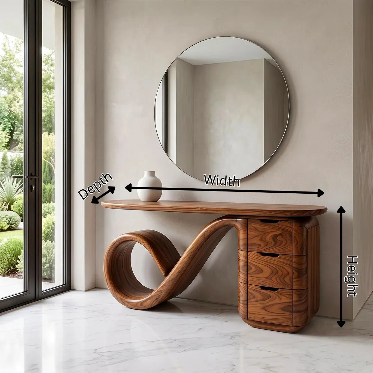 Modern Sculptural Console Table with Storage Drawers – Organic Contemporary Entryway Table TH003-1344