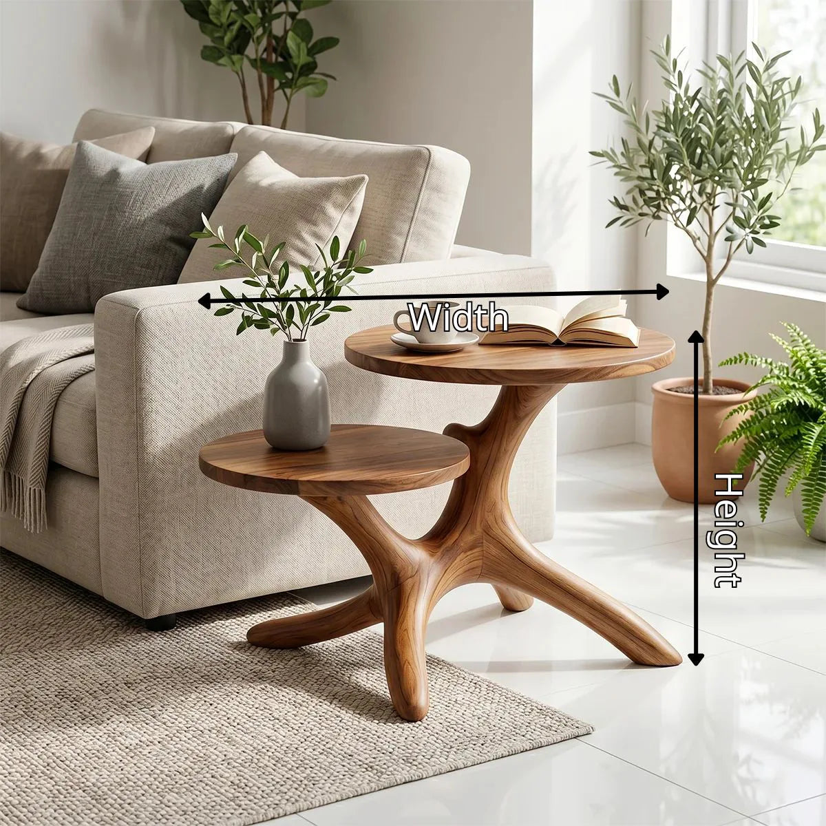 Handcrafted Solid Wood 2-Tier End Table – Sculptural Organic Side Table for Living Room TH003-8682