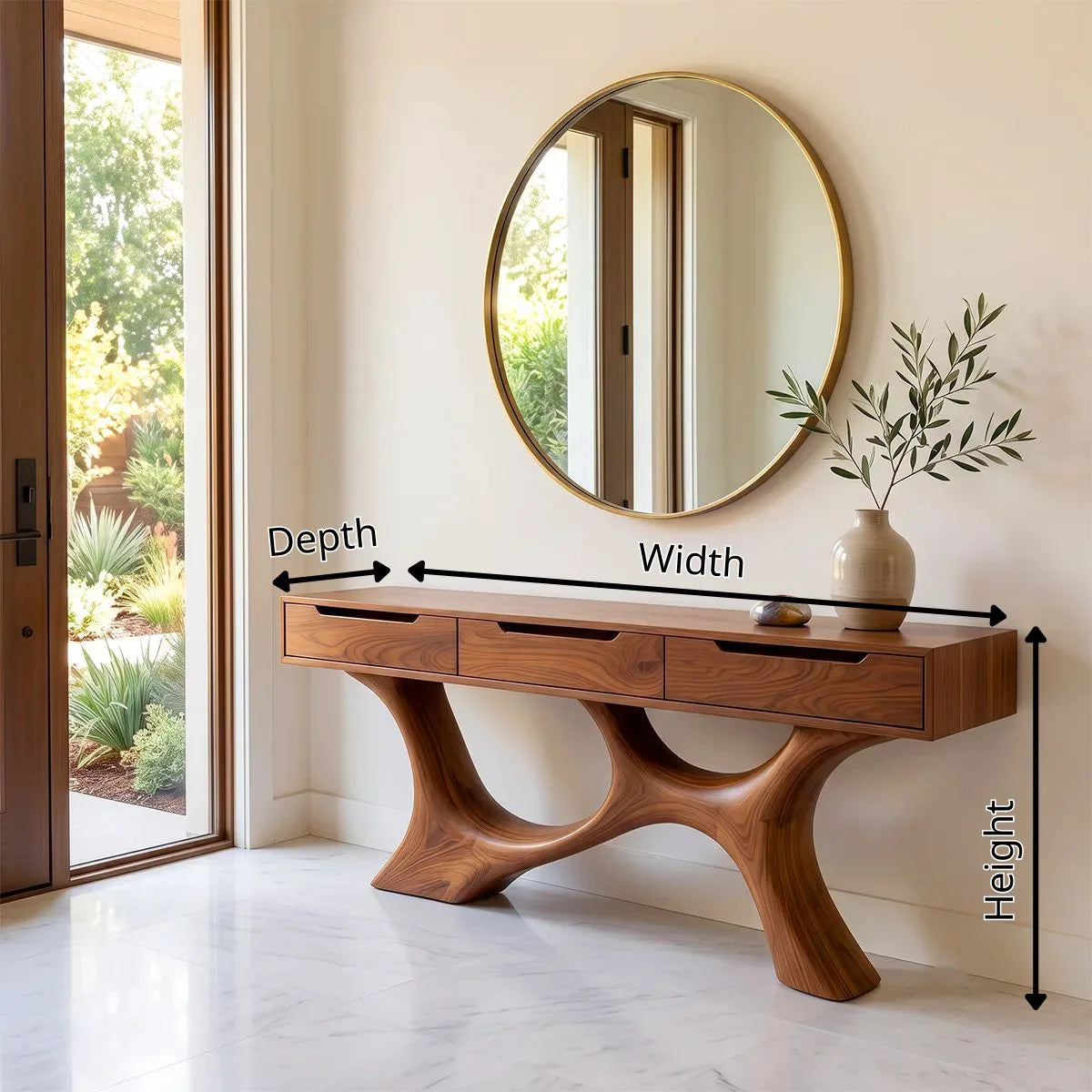 Modern Storage Console Table with Sculptural Base – Contemporary Entryway Table with Drawers TH003-9771
