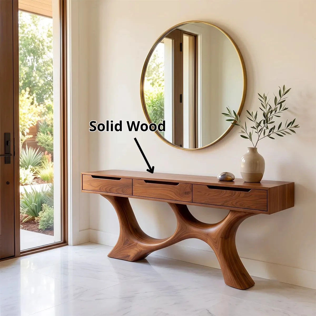 Modern Storage Console Table with Sculptural Base – Contemporary Entryway Table with Drawers TH003-9771