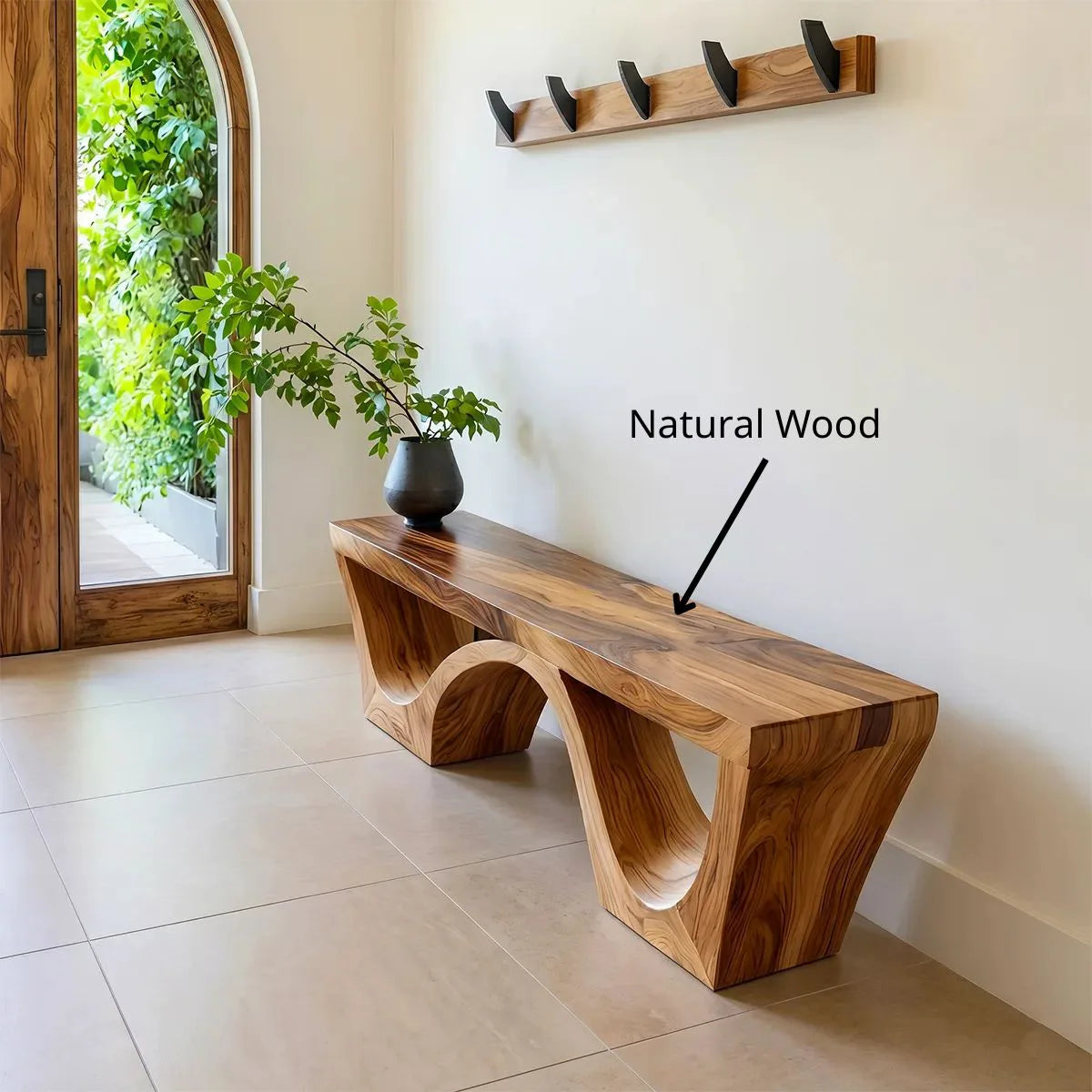 Handcrafted Organic Solid Wood Entryway Bench for Modern Hallway and Living Room