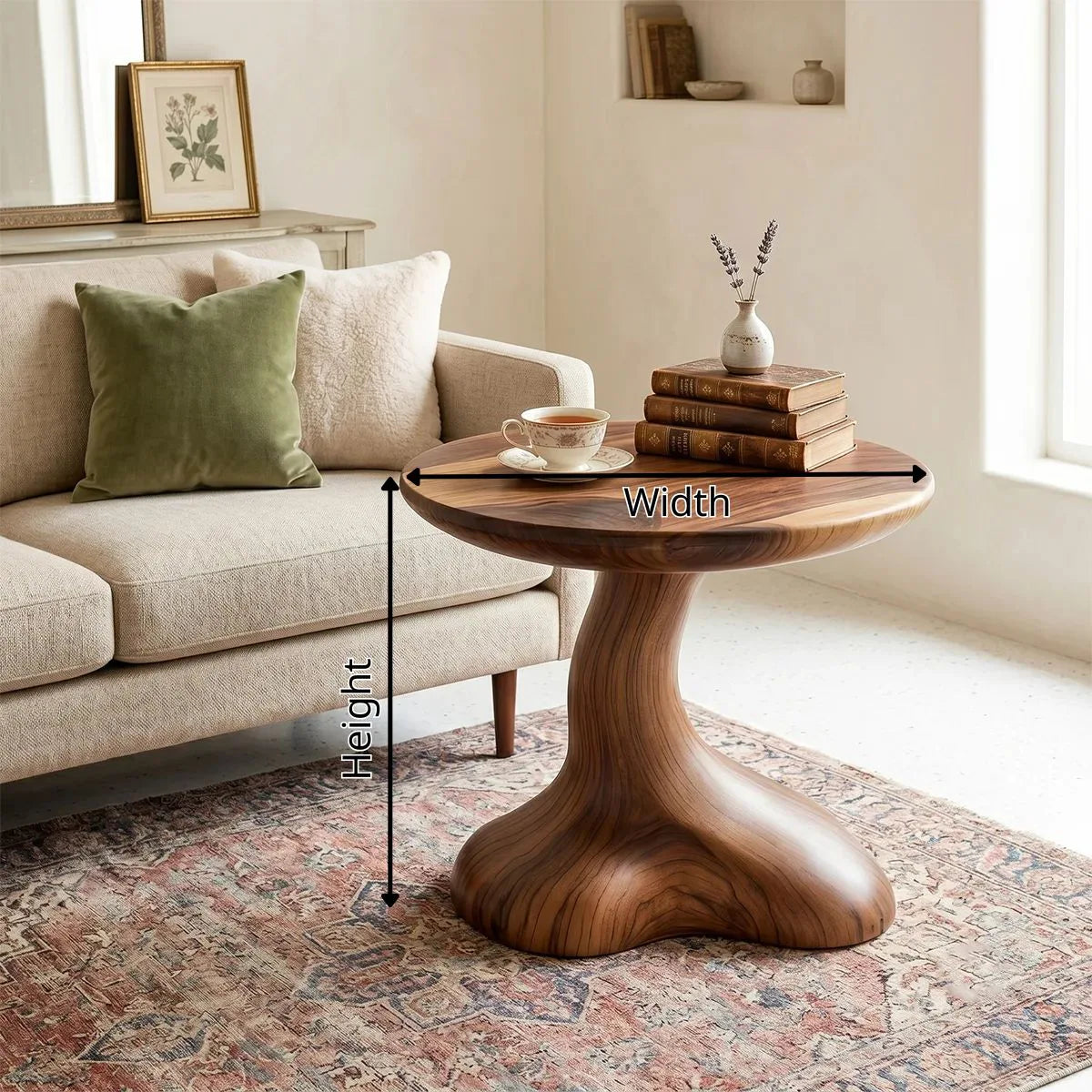 Sculptural Solid Wood Side Table, Round Pedestal End Table TH003-1065