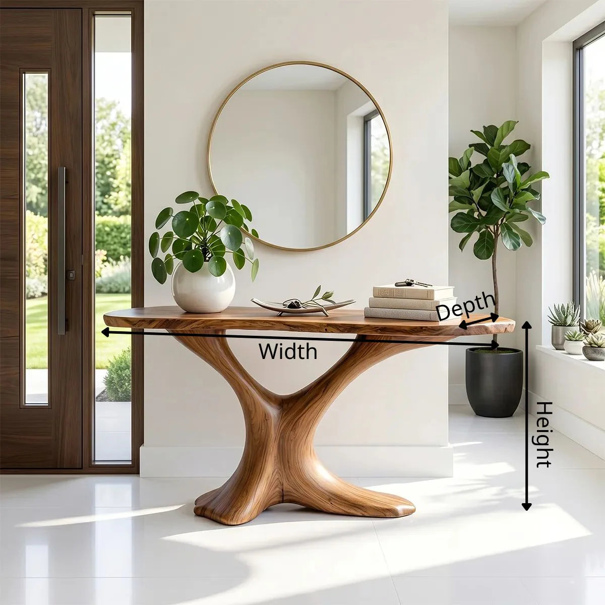 Sculptural Natural Wood Console Table for Entryway