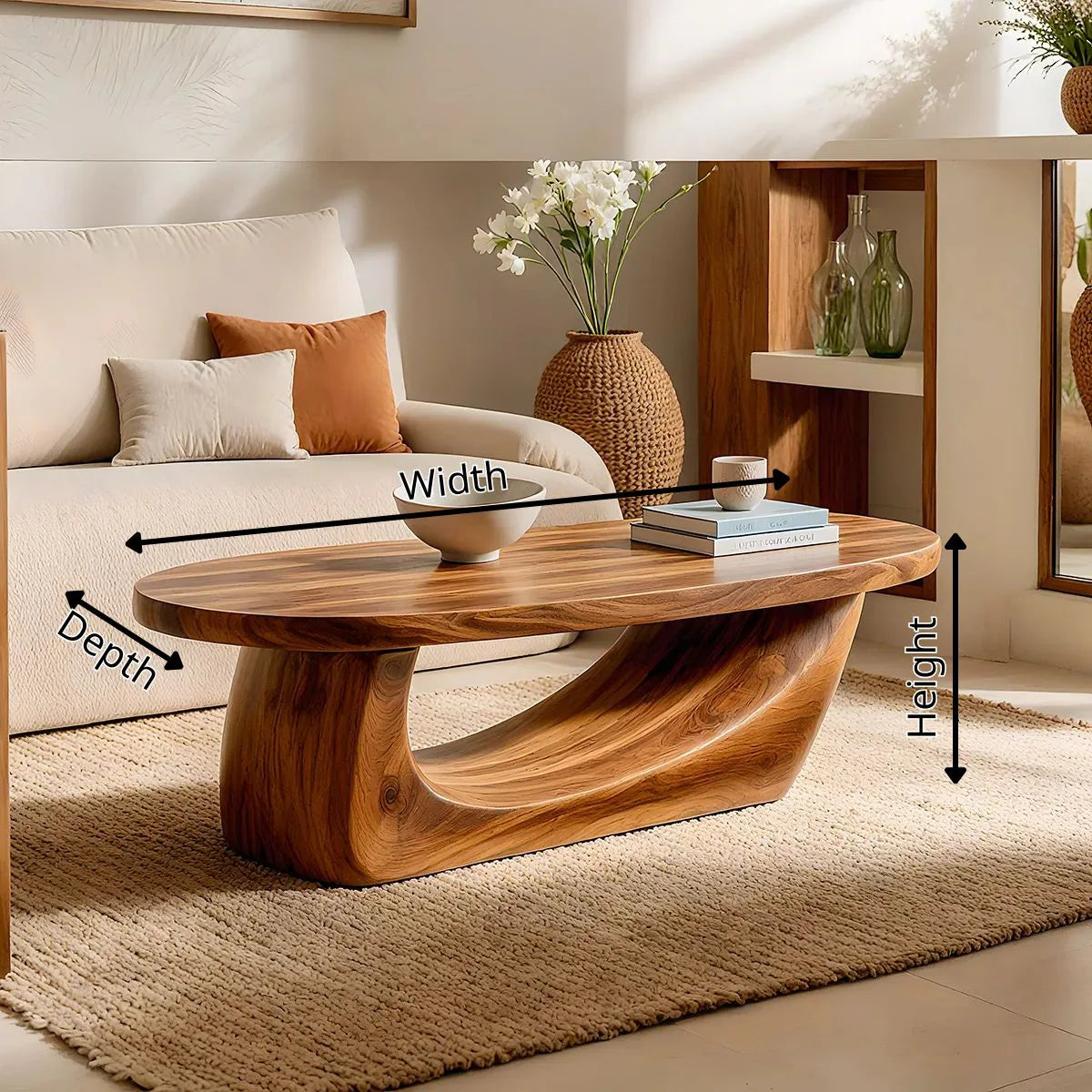 Modern Organic Coffee Table | Sculptural Solid Wood Oval Coffee Table TH003-3167