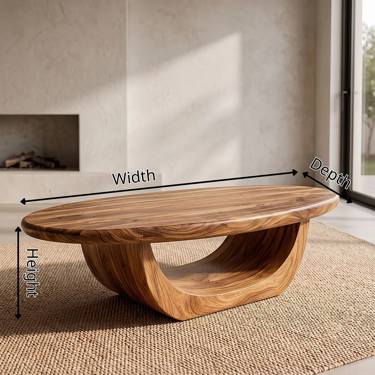 Modern Organic Coffee Table | Sculptural Solid Wood Oval Center Table TH003-9030