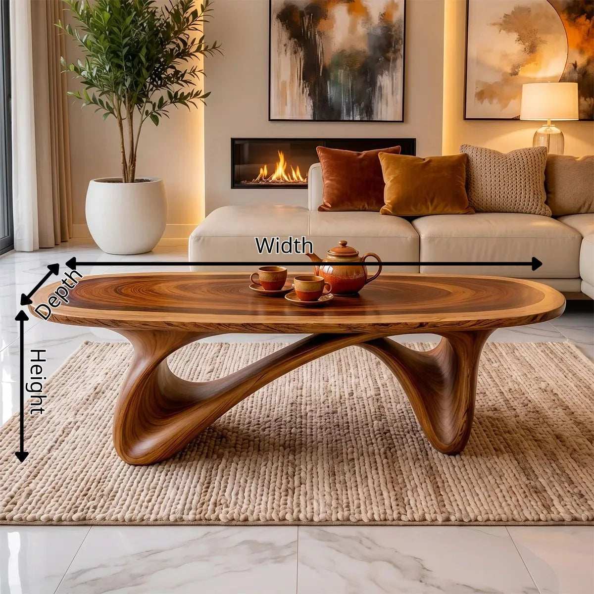 Modern Organic Coffee Table | Sculptural Solid Wood Oval Cocktail Table TH003-9925