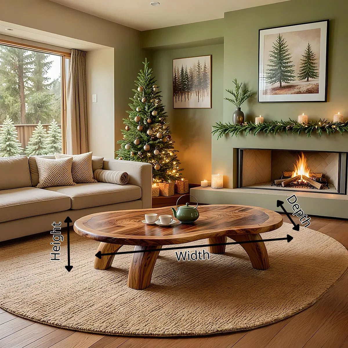 Modern Organic Round Coffee Table | Sculptural Solid Wood Low Coffee Table TH003-5070