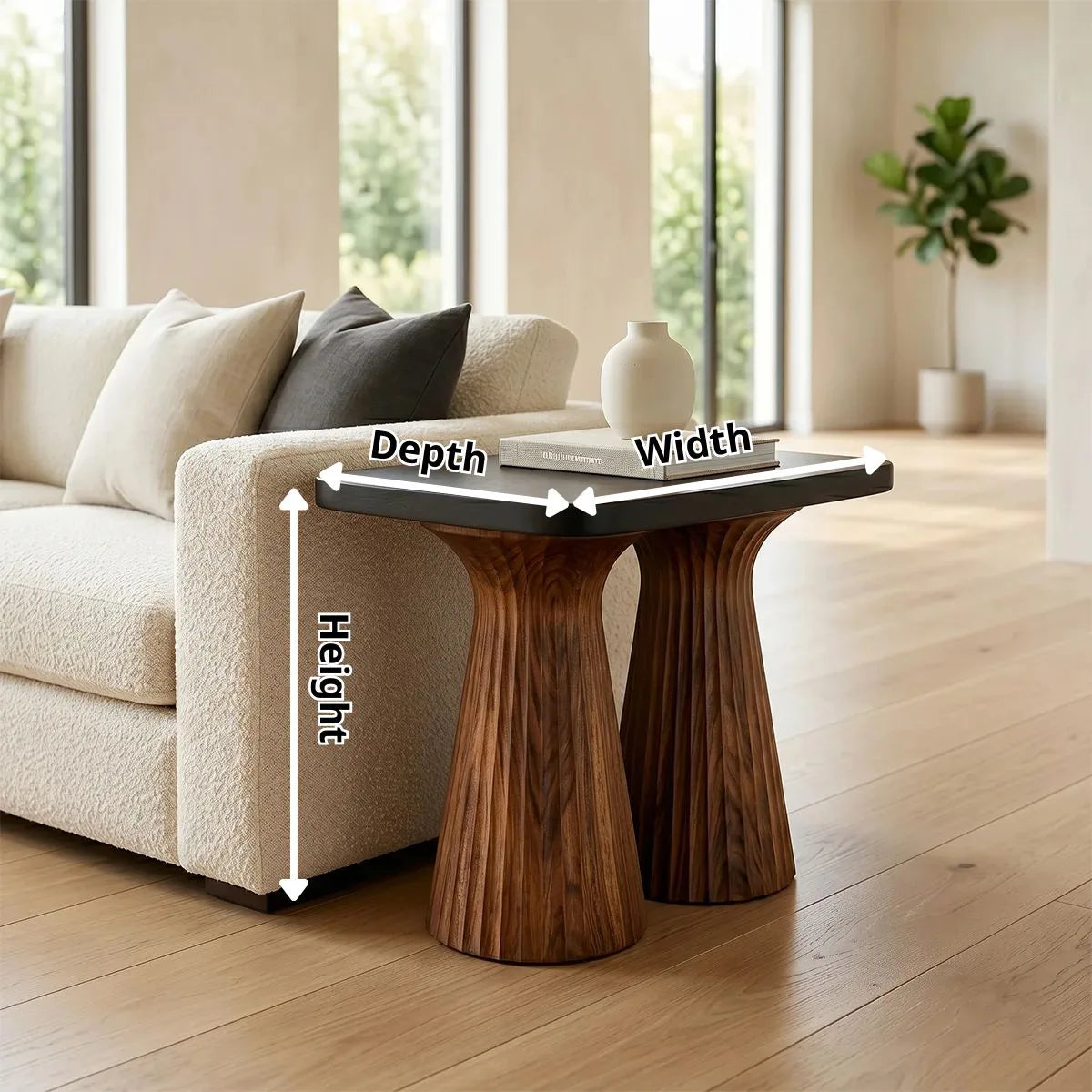 Modern Solid Wood End Table | Sculptural Side Table for Living Room & Bedroom TH003-6269