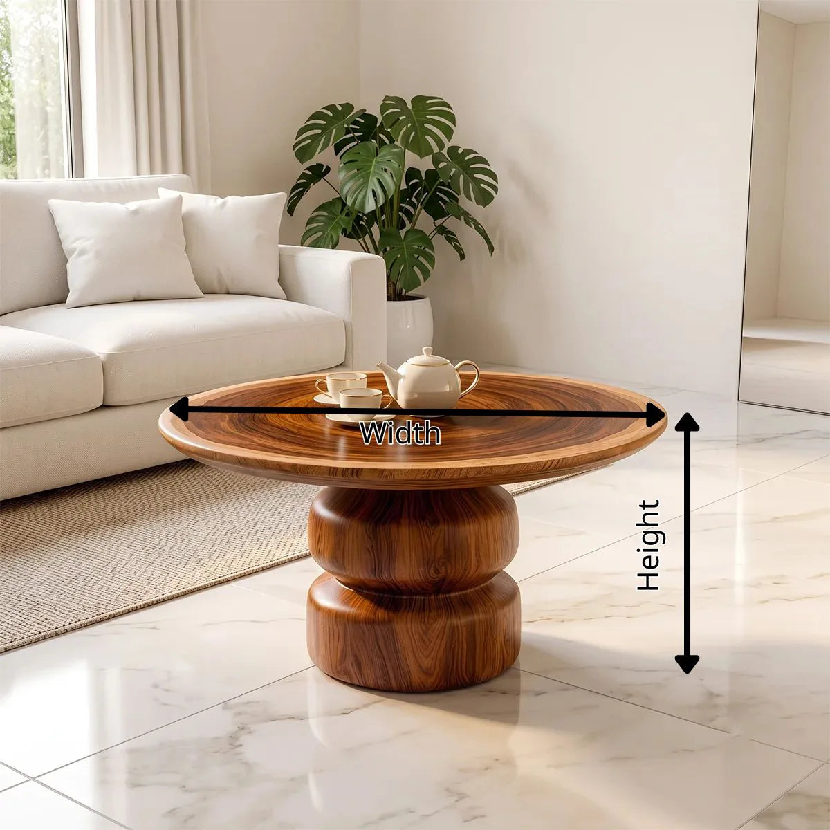 Round Pedestal Coffee Table | Modern Wood Coffee Table for Living Room TH003-7491