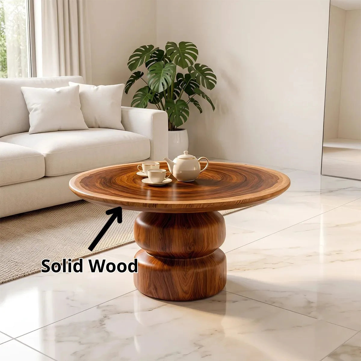 Round Pedestal Coffee Table | Modern Wood Coffee Table for Living Room TH003-7491