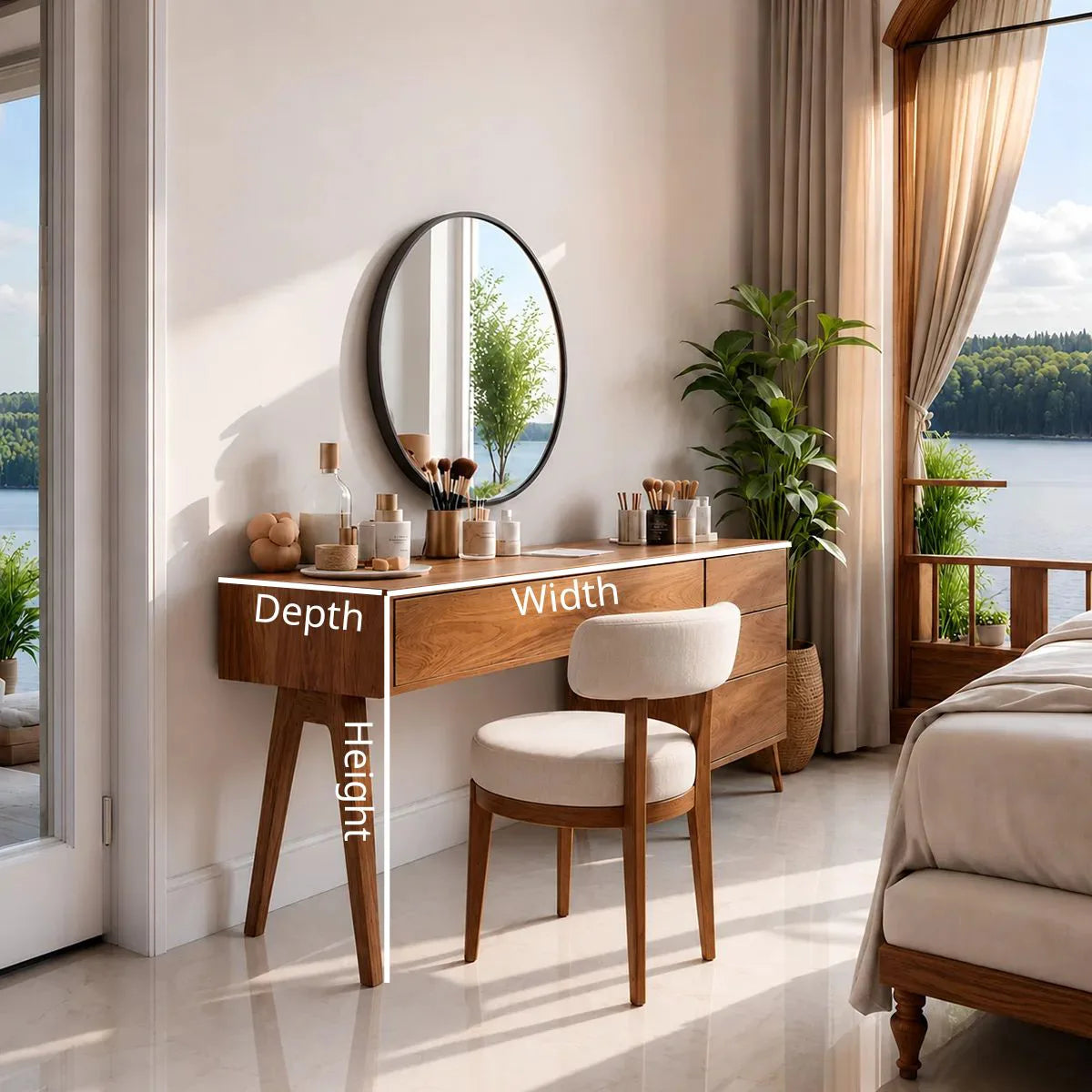 Modern Solid Wood Vanity Table with Side Drawers