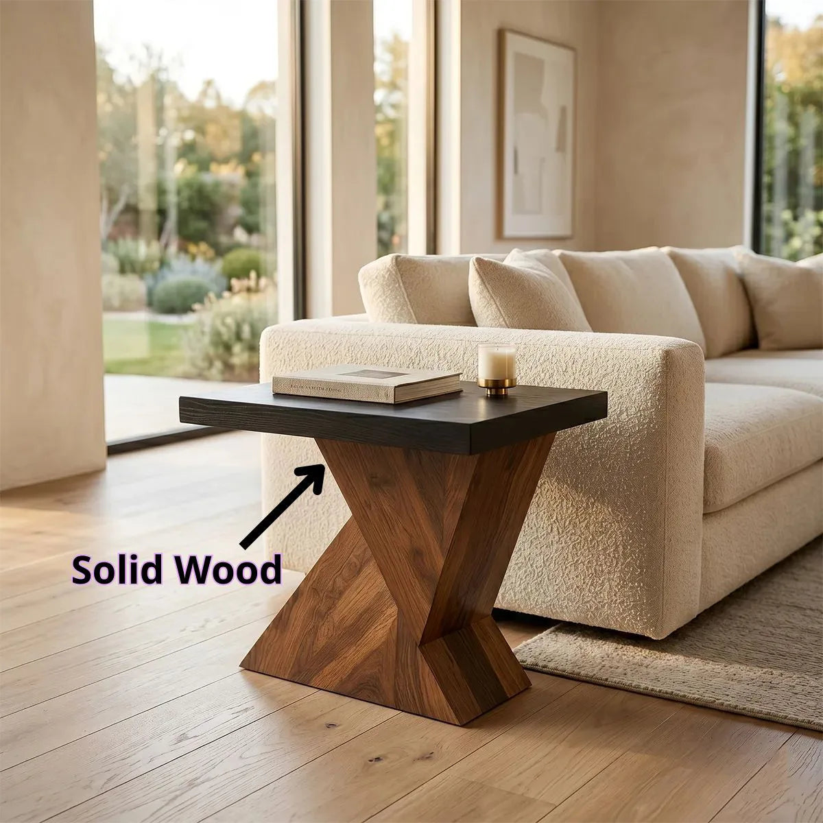 Modern Solid Wood End Table | Geometric Side Table for Living Room & Bedroom TH003-8610