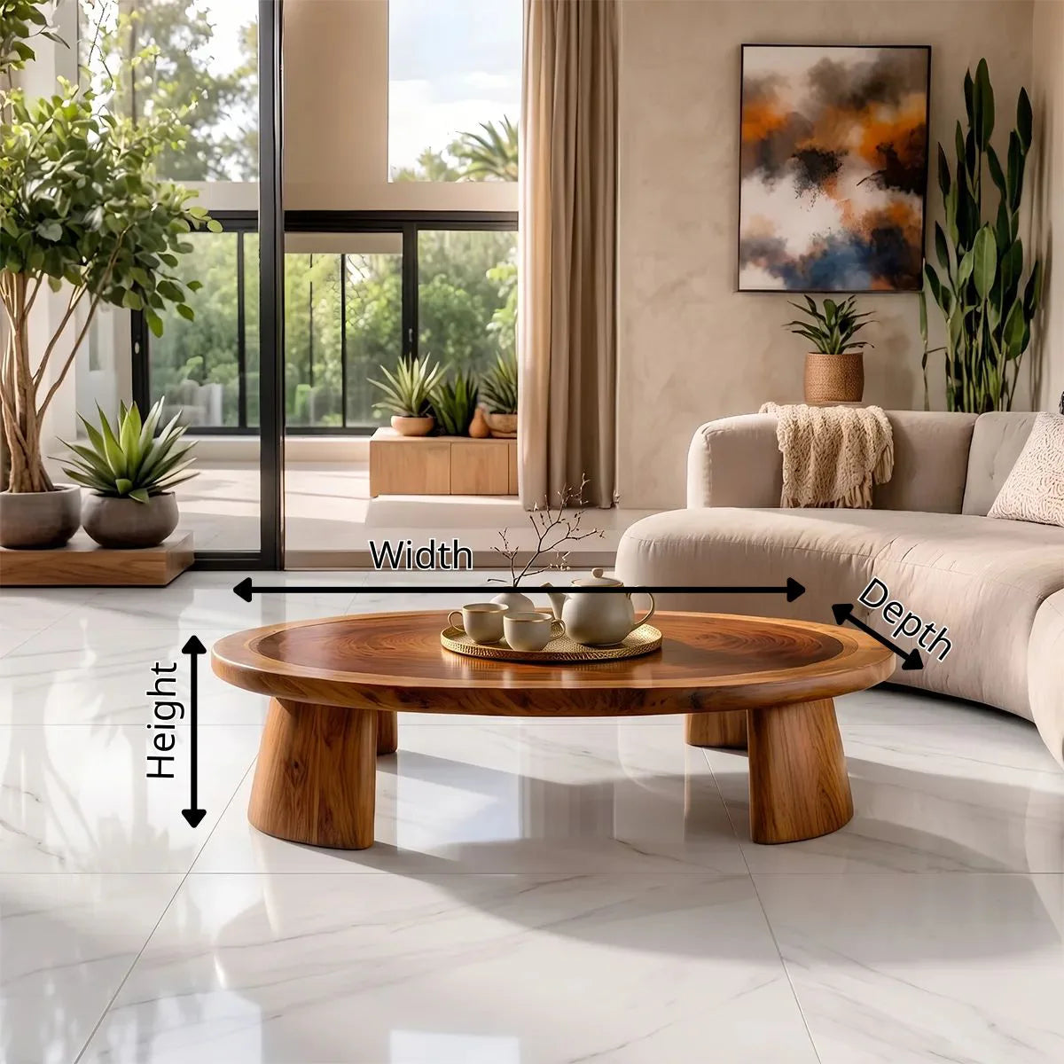 Modern Elliptical Coffee Table | Organic Wood Coffee Table for Living Room TH003-8585