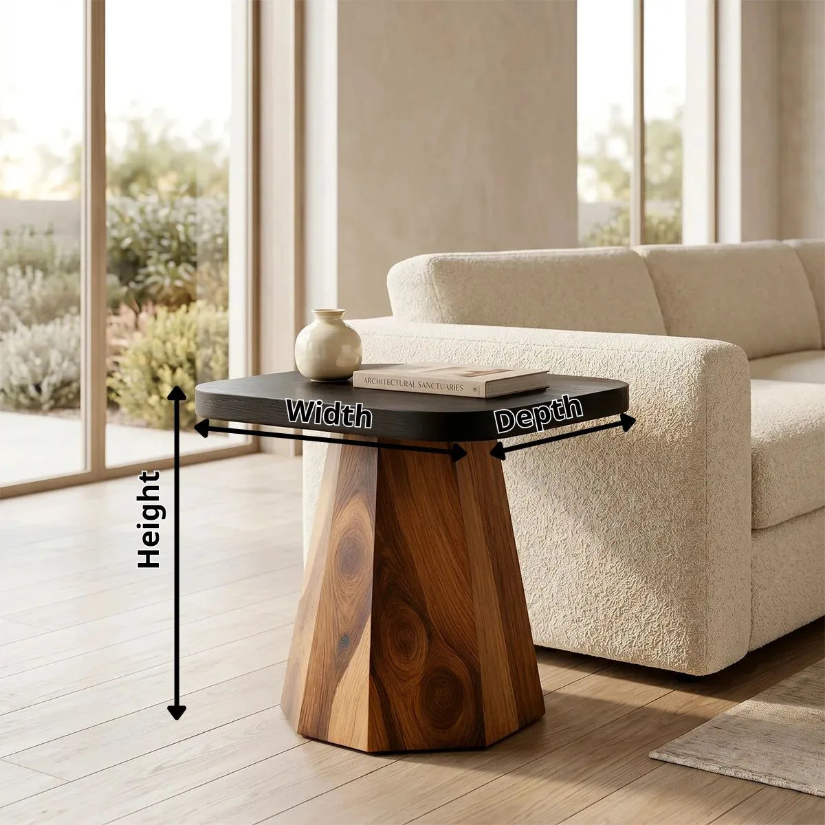 Modern Solid Wood End Table | Handcrafted Pedestal Side Table for Living Room & Bedroom TH003-1370