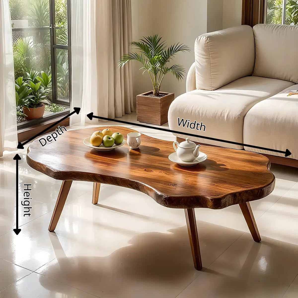Modern Live Edge Coffee Table | Organic Solid Wood Coffee Table for Living Room TH003-3737