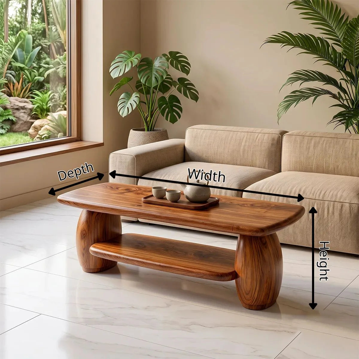 Modern Rounded Rectangle Coffee Table | Open Shelf Center Table for Living Room TH003-2936