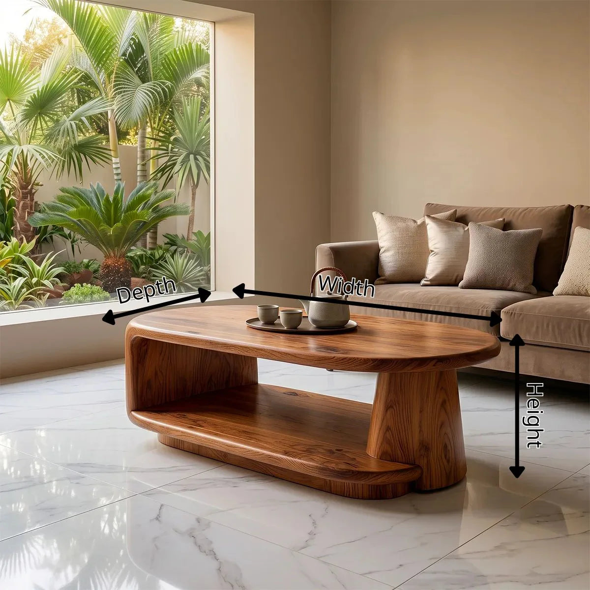 Modern Oval Coffee Table | Open Shelf Center Table for Living Room TH003-1501