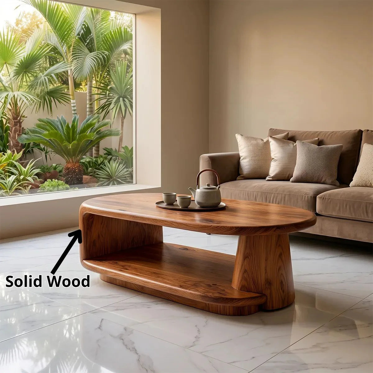 Modern Oval Coffee Table | Open Shelf Center Table for Living Room TH003-1501