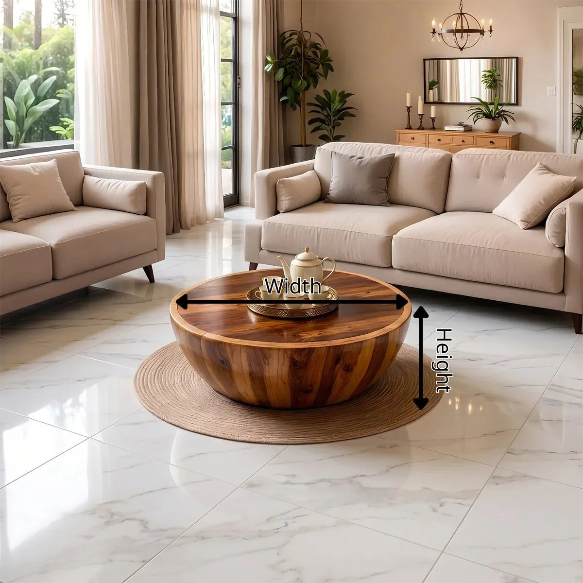 Modern Round Coffee Table | Sculptural Bowl Pedestal Center Table for Living Room TH003-2435