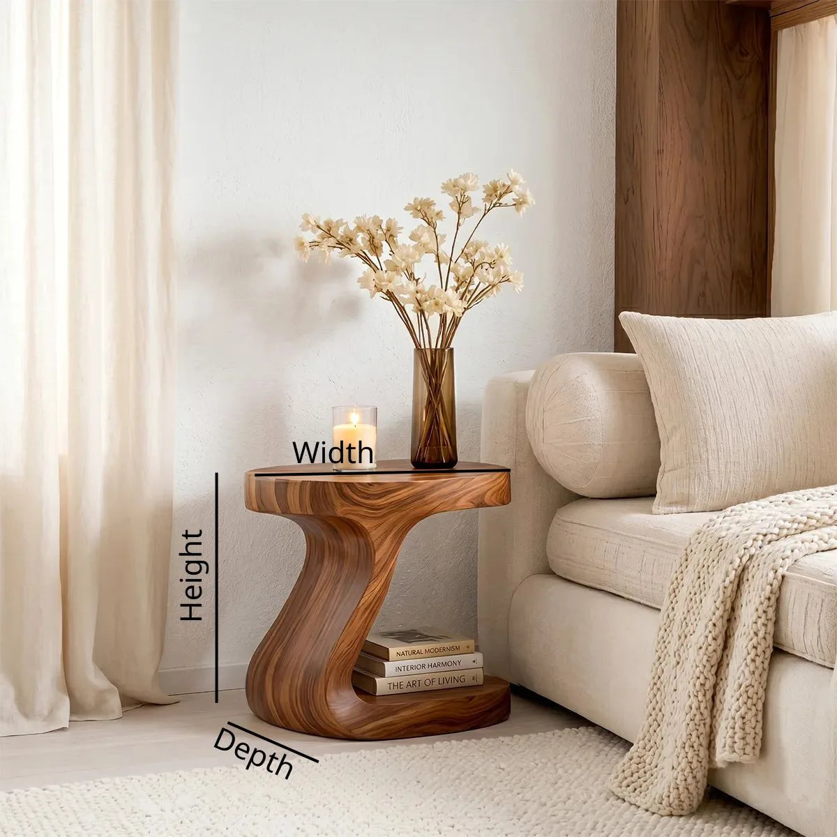 Handcrafted Sculptural Solid Wood Nightstand for Modern Bedrooms