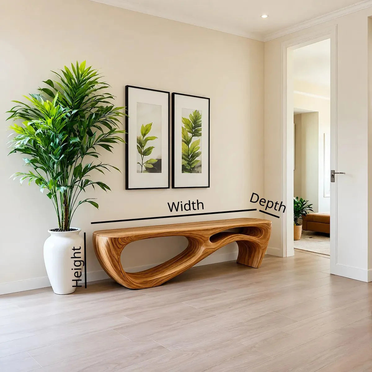 Organic Sculptural Solid Wood Bench for Modern Entryway and Contemporary Living Spaces