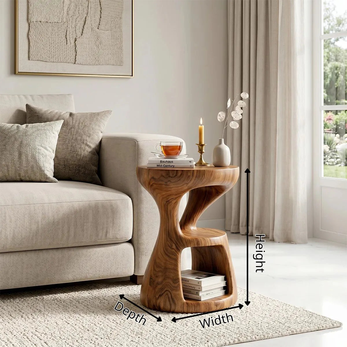 Sculptural Solid Wood Side Table | Modern End Table TH003-1645