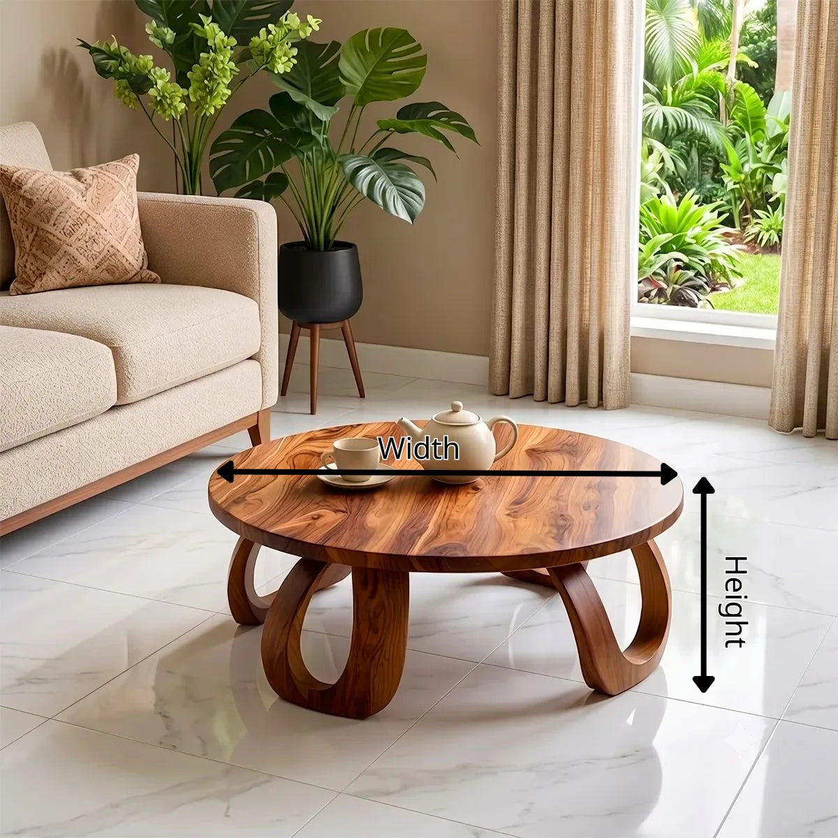 Modern Round Coffee Table | Sculptural Loop Leg Center Table for Living Room TH003-4072
